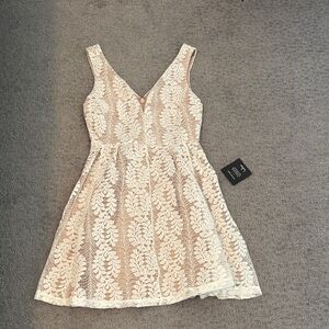 Lulu's Cream Lace Mini Dress